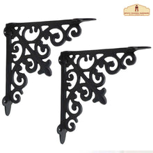 Load image into Gallery viewer, 8" X 8", 2 Pack Shelf Brackets - Set of 2 Pcs Solid Forged Iron Victorian, Colonial, Retro, Steampunck, Gothic, Baroque Medieval