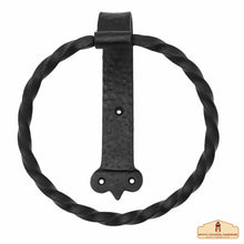 Load image into Gallery viewer, Rustic Hand Forged Iron Wall Mounting Towel Ring: Ideal for Victorian, Colonial, Retro, Steampunk, Gothic, Baroque, and Medieval Settings, 18.6 cm