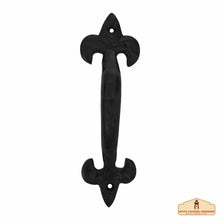 Load image into Gallery viewer, Rustic Cast Iron Fleur de Lis Door Pull: Ideal for Victorian, Colonial, Retro, Steampunk, Gothic, Baroque, and Medieval Settings, (17x4.7) cm