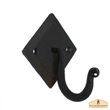 Load image into Gallery viewer, Rustic Hand Forged Iron Wall Hook with Two Hangers: Ideal for Victorian, Colonial, Retro, Steampunk, Gothic, and Baroque Settings 9.1 cm