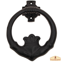 Load image into Gallery viewer, Claddagh Door Knocker Solid Forged Iron Victorian, Colonial, Retro, Steampunk, Gothic, Baroque Medieval