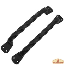 Load image into Gallery viewer, Rustic Twisted Door Handles Set of 2 Hand Forged Iron Door Pulls : Ideal for Gate, Shed Door, Window, Fence, Garage, 23cm