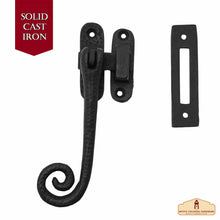 Load image into Gallery viewer, Rustic Cast Iron Curly Reversible Casement Window Door Latch: Ideal for Victorian, Colonial, Retro, Steampunk, Gothic, Baroque, and Medieval Settings, (12.2x6) cm