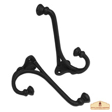 Load image into Gallery viewer, Rustic Forged  Iron Wall Hooks, Heavy Duty Retro Utility Hooks for Hanging Coat, Bag, Towel, Robe, Hat and More, Pack of 2, Black
