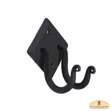 Load image into Gallery viewer, Rustic Hand Forged Iron Wall Hook with Two Hangers: Ideal for Victorian, Colonial, Retro, Steampunk, Gothic, and Baroque Settings 8.8 cm