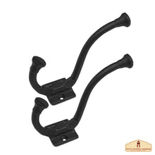 Load image into Gallery viewer, Rustic Cast Iron Wall Hooks Set of 2: Ideal for Victorian, Colonial, Retro, Steampunk, Gothic, and Baroque Settings 13 cm