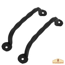 Load image into Gallery viewer, Rustic Twisted Barn Door Handles - 5 7/16 inch- 2-Pack Hand-Forged Handles Hardware - Heavy-Duty Iron Handles - Black Door Pull Handles for Closet, Drawer, Chest, Gate, Shed Door,Window,Garage