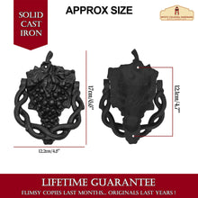 Load image into Gallery viewer, Rustic Cast Iron Grape Vine Door Knocker: Ideal for Victorian, Colonial, Retro, Steampunk, Gothic, and Baroque Settings, (17x12.2) cm