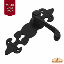 Load image into Gallery viewer, Rustic Cast Iron Door Latch Set of 2: Ideal for Victorian, Colonial, Retro, Steampunk, Gothic, Baroque, and Medieval Settings, (19.5x11.8) cm