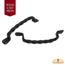 Load image into Gallery viewer, Rustic Twisted Door Handles Set of 2 Hand Forged Iron Door Pulls : Ideal for Gate, Shed Door, Window, Fence, Garage, 23cm