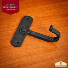 Load image into Gallery viewer, Rustic Hand Forged Iron Wall Hooks Set of 2: Ideal for Victorian, Colonial, Retro, Steampunk, Gothic, and Baroque Settings (11x9.9cm)