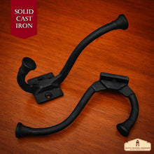 Load image into Gallery viewer, Rustic Cast Iron Wall Hooks Set of 2: Ideal for Victorian, Colonial, Retro, Steampunk, Gothic, and Baroque Settings 13 cm