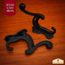 Load image into Gallery viewer, Rustic Cast Iron Wall Hooks Set of 2: Ideal for Victorian, Colonial, Retro, Steampunk, Gothic, and Baroque Settings (12x3.8) cm