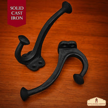 Load image into Gallery viewer, Rustic Cast Iron Wall Hooks Set of 2 : Ideal for Victorian, Colonial, Retro, Steampunk, Gothic, and Baroque Settings ( 11 x 3.8 ) cm