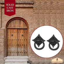 Load image into Gallery viewer, Small Ring Door Knocker - TRUE SOLID FORGED IRON - Blackened Hammered finish - Set of 2 Pcs