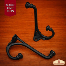 Load image into Gallery viewer, Rustic Forged  Iron Wall Hooks, Heavy Duty Retro Utility Hooks for Hanging Coat, Bag, Towel, Robe, Hat and More, Pack of 2, Black