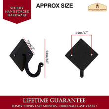 Load image into Gallery viewer, Rustic Hand Forged Iron Wall Hook with Two Hangers: Ideal for Victorian, Colonial, Retro, Steampunk, Gothic, and Baroque Settings 9.1 cm