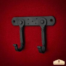 Load image into Gallery viewer, Rustic Hand Forged Wall Hook with Two Hangers: Ideal for Victorian, Colonial, Retro, Steampunk, Gothic, and Baroque Settings (14.9x10.9cm)