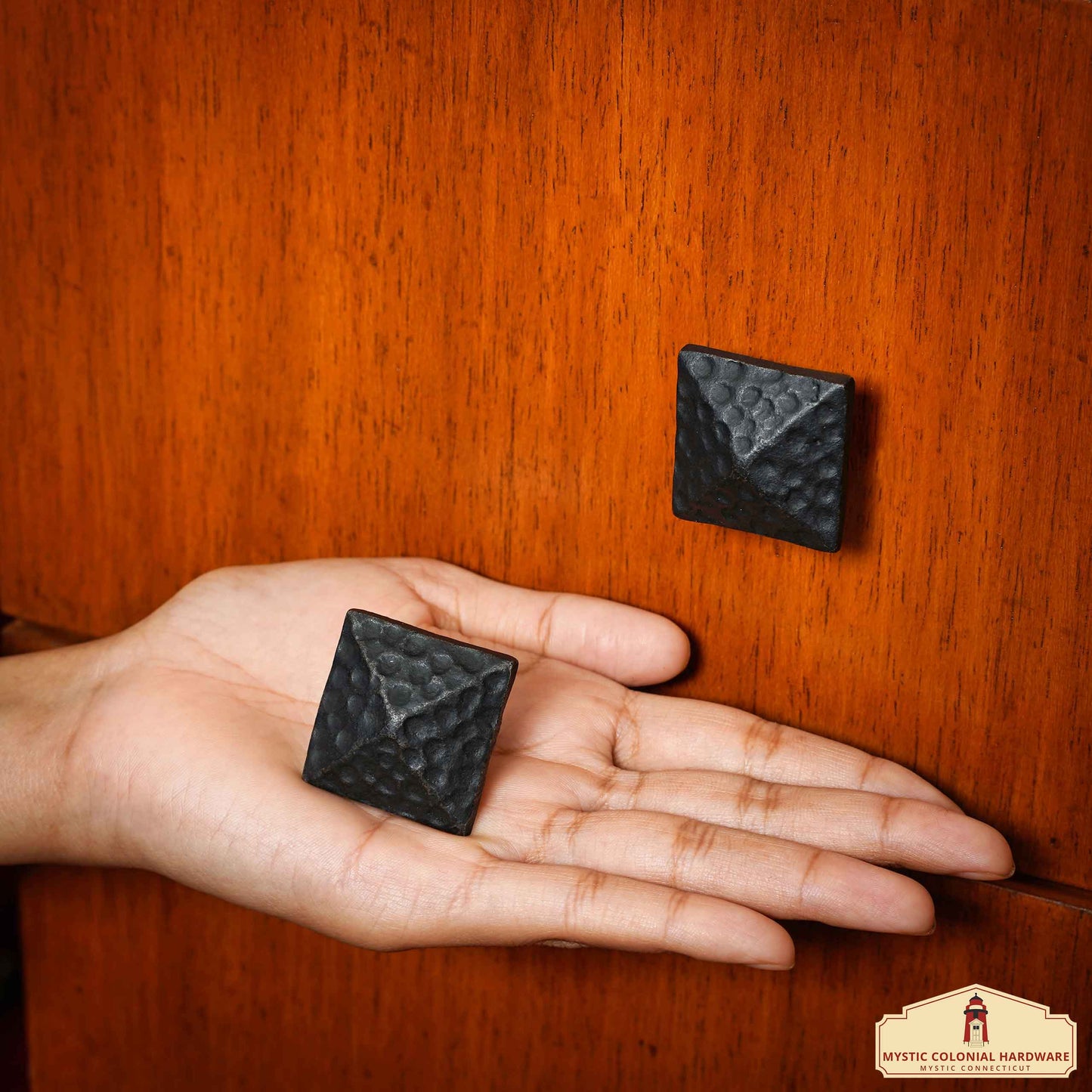 Hand Forged Iron Square Knob - 1 1/4 Inch Diameter (4-Set)