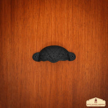Load image into Gallery viewer, Rustic Cast Iron Set of 4 Drawer Pulls Cabinet Cup Pulls: Ideal for Victorian, Colonial, Retro, Steampunk, Gothic, Baroque, and Medieval Settings, (8.4x3.5) cm