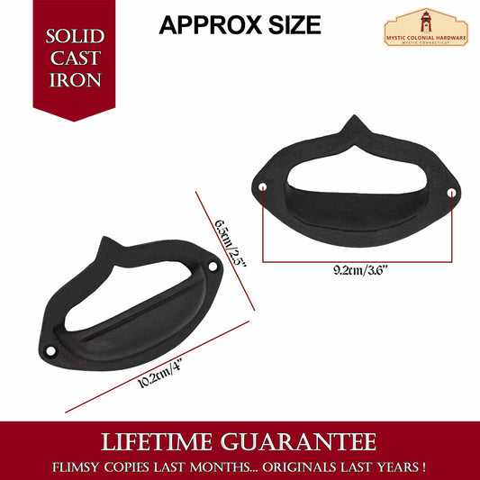 Rustic Cast Iron Set of 4 Plain Drawer Pulls Cabinet Cup Pulls: Ideal for Victorian, Colonial, Retro, Steampunk, Gothic, Baroque, and Medieval Settings, (10.2x6.5) cm