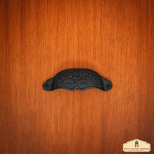 Load image into Gallery viewer, Rustic Cast Iron Set of 4 Drawer Pulls Cabinet Cup Pulls: Ideal for Victorian, Colonial, Retro, Steampunk, Gothic, Baroque, and Medieval Settings, (10.5x3.5) cm