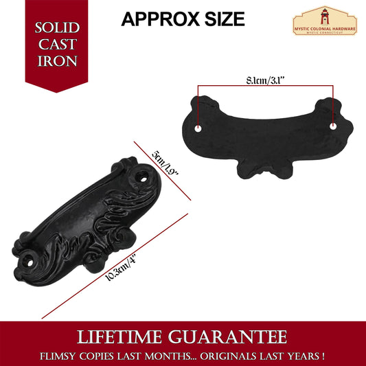 Rustic Cast Iron Set of 4 Drawer Pulls Cabinet Cup Pulls: Ideal for Victorian, Colonial, Retro, Steampunk, Gothic, Baroque, and Medieval Settings, (10.3x5) cm