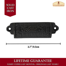 Load image into Gallery viewer, Rustic Cast Iron Set of 4 Drawer Pulls Cabinet Cup Pulls: Ideal for Victorian, Colonial, Retro, Steampunk, Gothic, Baroque, and Medieval Settings, (9.3x2.2) cm