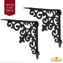 Load image into Gallery viewer, 8" X 8", 2 Pack Shelf Brackets - Set of 2 Pcs Solid Forged Iron Victorian, Colonial, Retro, Steampunck, Gothic, Baroque Medieval