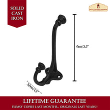 Load image into Gallery viewer, Rustic Forged  Iron Wall Hooks, Heavy Duty Retro Utility Hooks for Hanging Coat, Bag, Towel, Robe, Hat and More, Pack of 2, Black