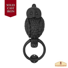 Load image into Gallery viewer, Rustic Cast Iron Owl Door Knocker: Ideal for Victorian, Colonial, Retro, Steampunk, Gothic, and Baroque Settings, (24.3x9) cm