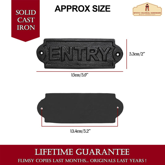 Rustic Cast Iron Entry Sign Plate : Ideal for Victorian, Colonial, Retro, Steampunk, Gothic, and Baroque Settings, ( 15 x 5.3 ) cm