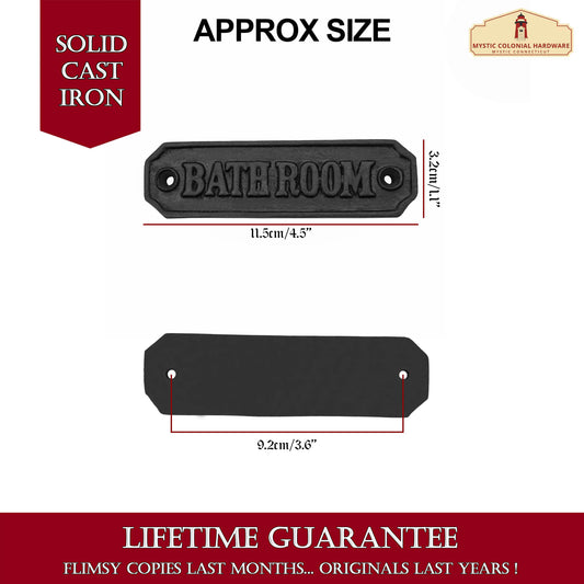 Rustic Cast Iron Bathroom Sign Plate: Ideal for Victorian, Colonial, Retro, Steampunk, Gothic, and Baroque Settings, (11.5x3.2) cm