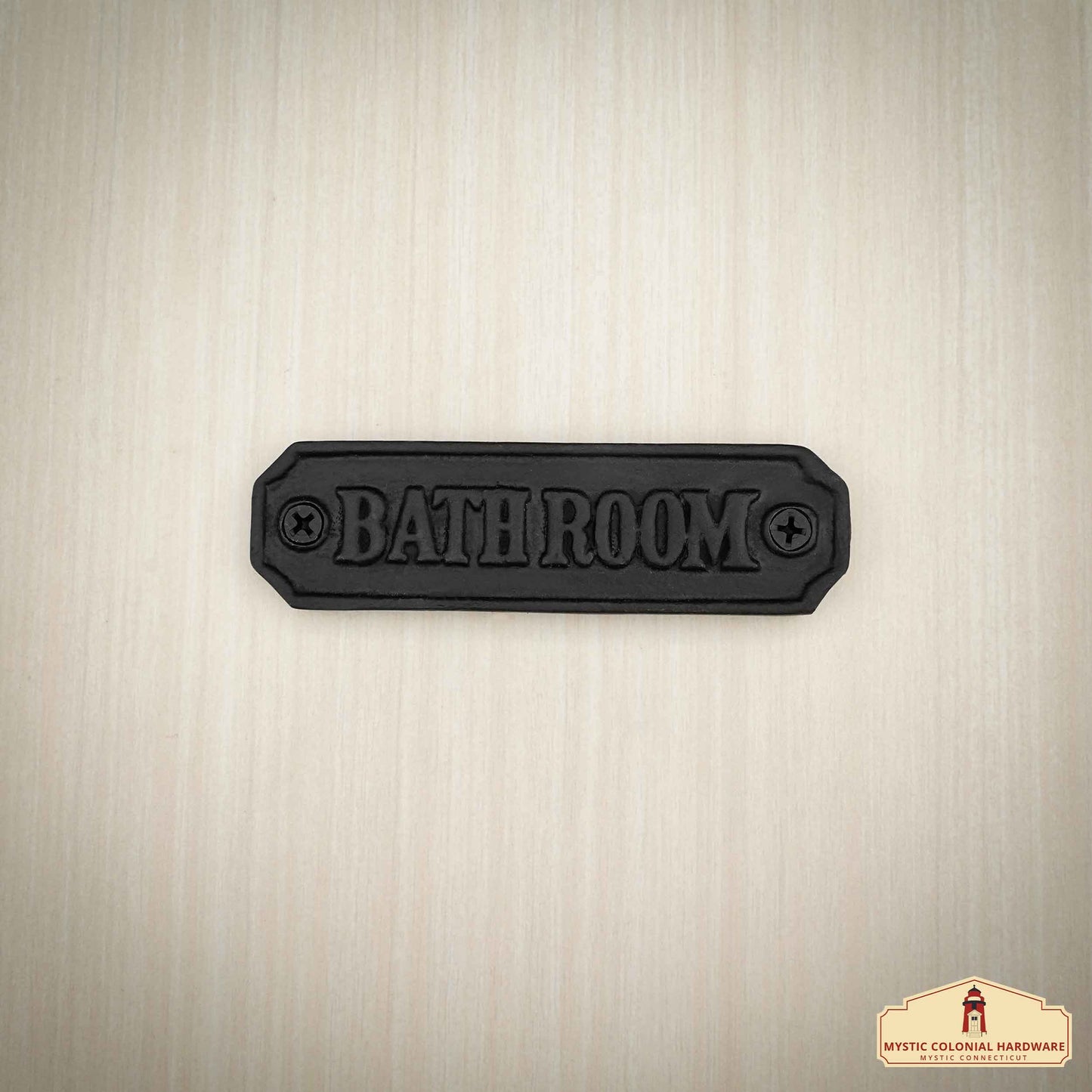 Rustic Cast Iron Bathroom Sign Plate: Ideal for Victorian, Colonial, Retro, Steampunk, Gothic, and Baroque Settings, (11.5x3.2) cm