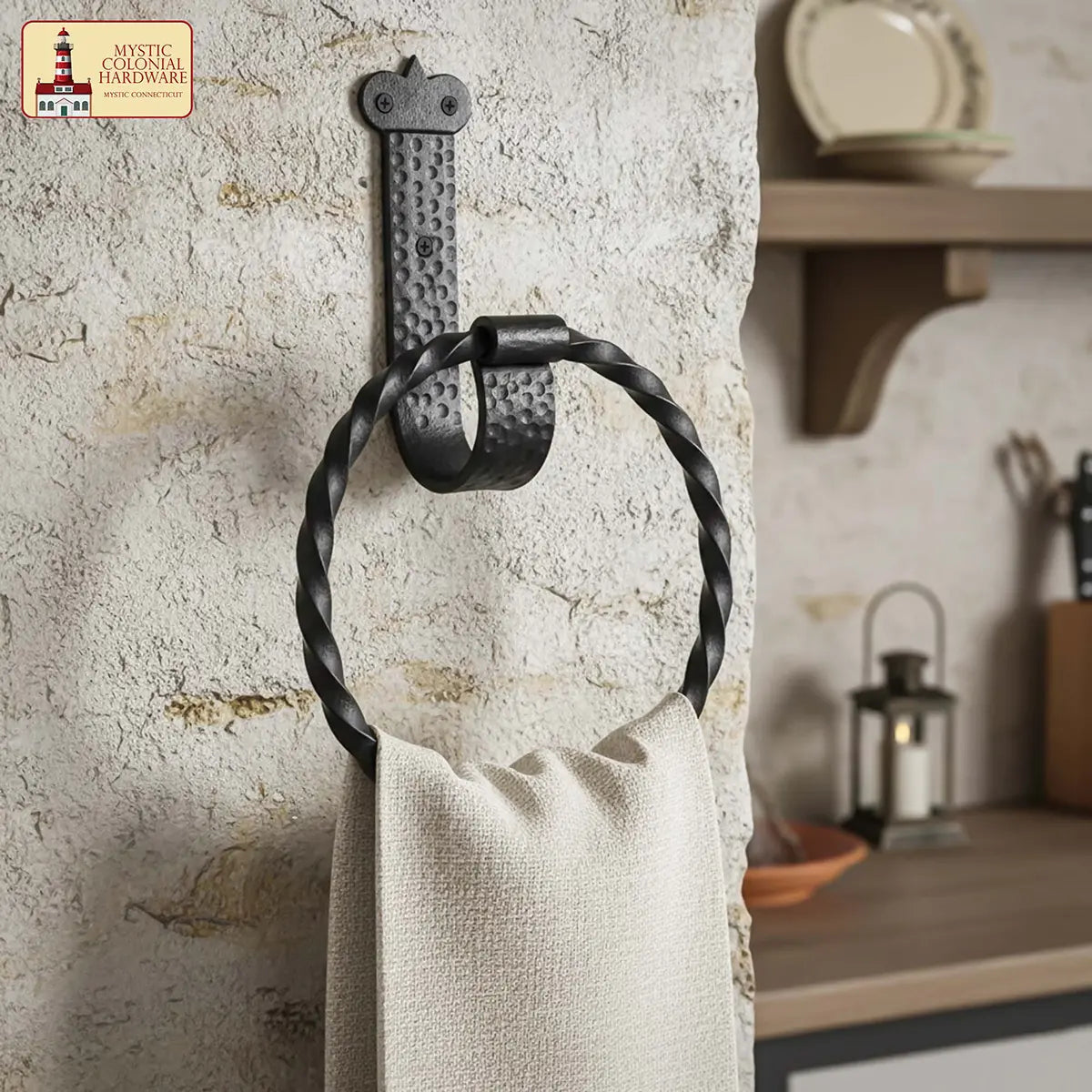 Rustic Hand Forged Iron Wall Mounting Towel Ring: Ideal for Victorian, Colonial, Retro, Steampunk, Gothic, Baroque, and Medieval Settings, 18.6 cm