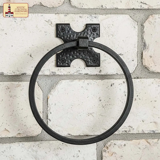 Rustic Hand Forged Wall Mounting Towel Ring: Ideal for Victorian, Colonial, Retro, Steampunk, Gothic, Baroque, and Medieval Bathroom / Kitchen Settings, 15.9 cm