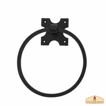 Load image into Gallery viewer, Rustic Hand Forged Wall Mounting Towel Ring: Ideal for Victorian, Colonial, Retro, Steampunk, Gothic, Baroque, and Medieval Bathroom / Kitchen Settings, 15.9 cm
