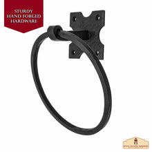 Load image into Gallery viewer, Rustic Hand Forged Wall Mounting Towel Ring: Ideal for Victorian, Colonial, Retro, Steampunk, Gothic, Baroque, and Medieval Bathroom / Kitchen Settings, 15.9 cm