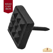 Load image into Gallery viewer, Square Waffle Clavo Nail - Pack of 6 SOLID FORGED IRON Victorian, Colonial, Retro, Steampunck, Gothic, Baroque Medieval