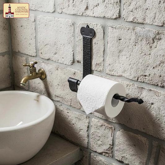 Rustic Hand Forged Ir on Wall Mounting Paper Towel Hanger: Ideal for Victorian, Colonial, Retro, Steampunk, Gothic, Baroque, and Medieval Bathroom Settings, (25.2x5.1x17.5) cm