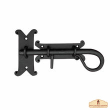 Load image into Gallery viewer, Rustic Hand Forged Door Bolt Lock with Sliding Pin: Ideal for Victorian, Colonial, Retro, Steampunk, Gothic, Baroque, and Medieval Bathroom / Kitchen Settings, 22 cm