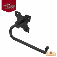Load image into Gallery viewer, Rustic Hand Forged Iron Wall Mounting Toilet Paper Hanger: Ideal for Victorian, Colonial, Retro, Steampunk, Gothic, Baroque, and Medieval Bathroom Settings, (20.3x4.7) cm