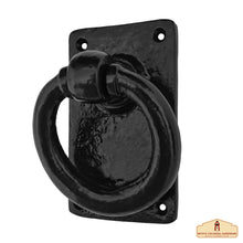 Load image into Gallery viewer, Black Powder Coated Large Ring Front Door Artisan Made Antique Knocker