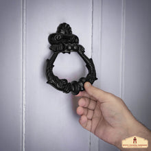Load image into Gallery viewer, Black Powder Coated Ring Front Door Artisan Made Antique Knocker