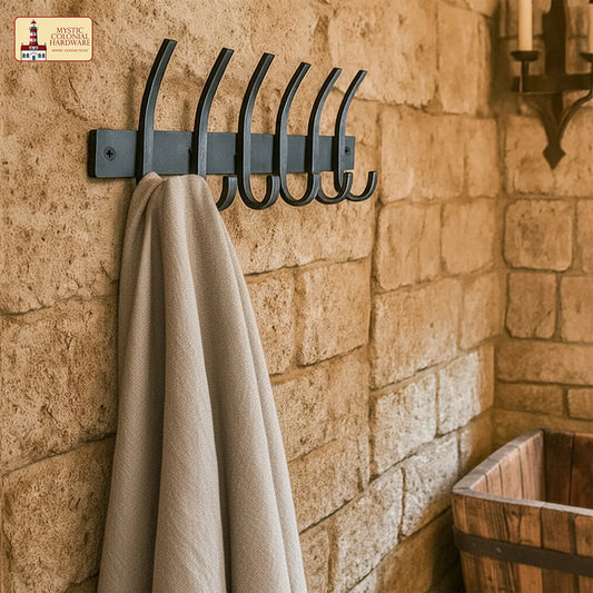 Hand Forged Iron Coat Rack with Hooks