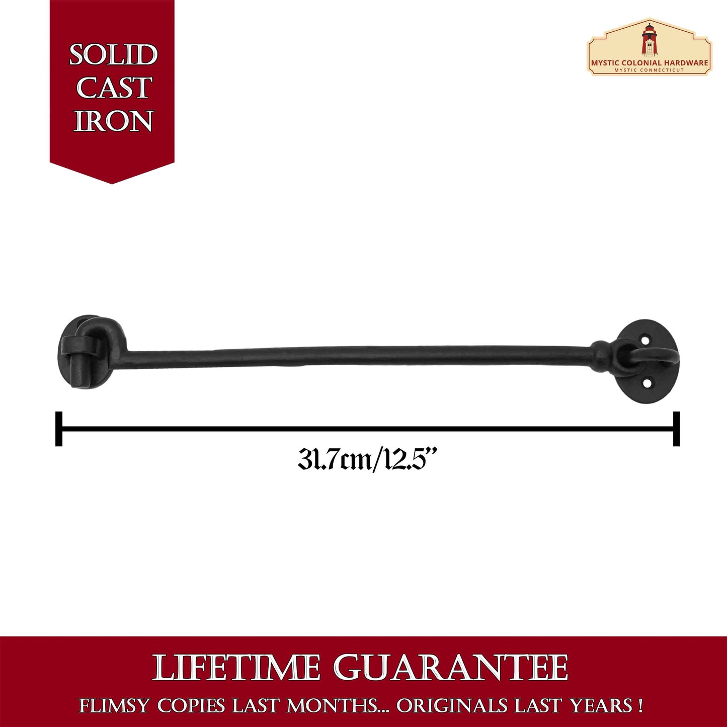 Black Wrought Iron Cabin Hook Eye 12.5" Long Large Decorative Privacy Hook Latches for Cabinet Window Kitchen Sliding Or Barn Doors