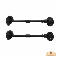 Load image into Gallery viewer, Black Wrought Iron Cabin Hook Eye 7.5" Long Large Decorative Privacy Hook Latches for Cabinet Window Kitchen Sliding Or Barn Doors : Pack of 2