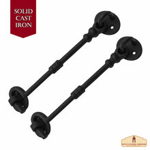 Load image into Gallery viewer, Black Wrought Iron Cabin Hook Eye 7.5" Long Large Decorative Privacy Hook Latches for Cabinet Window Kitchen Sliding Or Barn Doors : Pack of 2