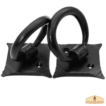 Load image into Gallery viewer, Small Ring Door Knocker - TRUE SOLID FORGED IRON - Blackened Hammered finish - Set of 2 Pcs