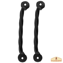 Load image into Gallery viewer, Rustic Twisted Barn Door Handles - 5 7/16 inch- 2-Pack Hand-Forged Handles Hardware - Heavy-Duty Iron Handles - Black Door Pull Handles for Closet, Drawer, Chest, Gate, Shed Door,Window,Garage